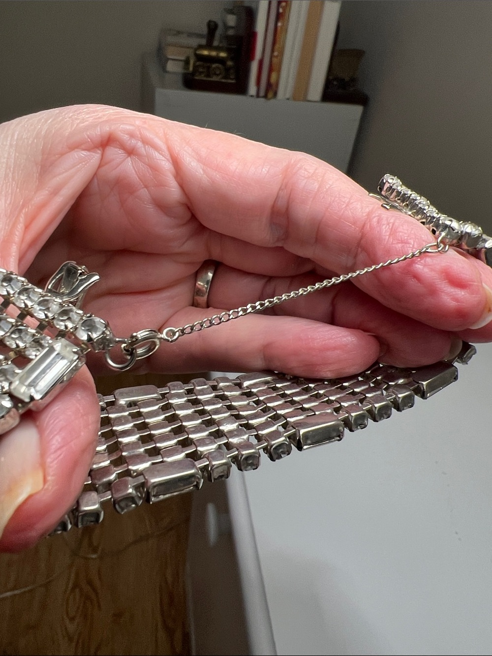 Sparkly Crystal Multi-Row Statement Bracelet - Silver - Vintage - Picture 3 of 16